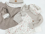 Hoodie Pullover Baumwollstrick beige Blümchen Baby Kind ab 44-140 kurz oder langarm  Designer Limitiert !! von Atelier MiaMia