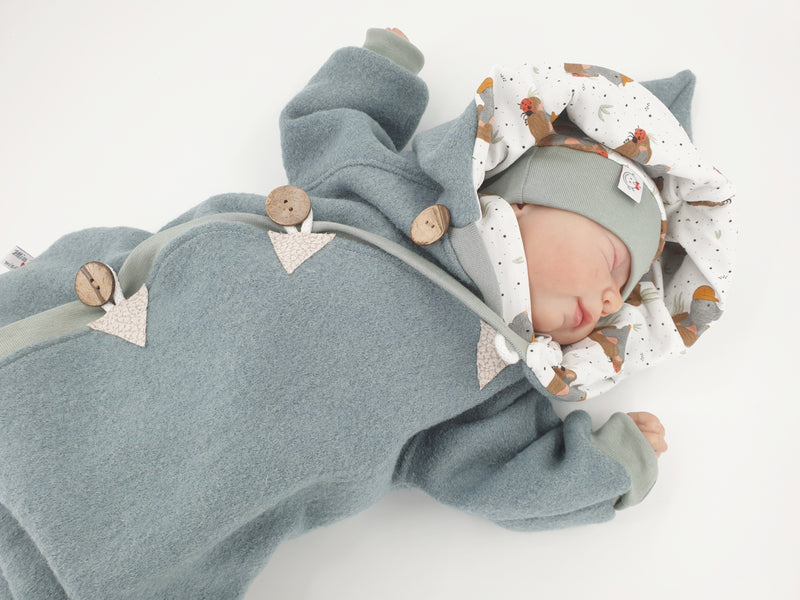 Atelier MiaMia - Walk - overall baby child from 50 to 110 designer walk overall aqua leaves
