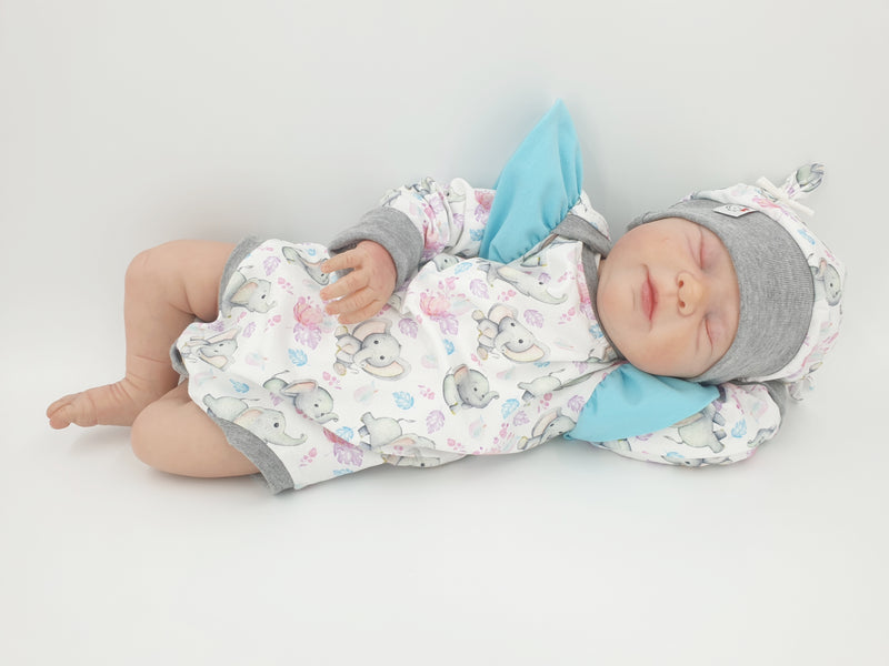 Atelier MiaMia body with short and long sleeves also as a baby set elephants blue ruffles 29