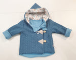 Atelier MiaMia - hooded jacket baby child size 50-140 coarse knit jacket limited !! Chunky knit blue forest animals J13