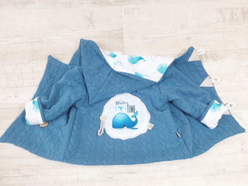Atelier MiaMia - hooded jacket baby child size 50-140 cable knit jacket limited !! Whale aqua J17