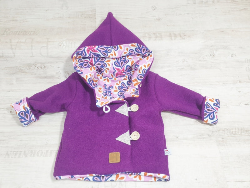 Atelier MiaMia - Walk - hooded jacket baby child size 50-140 jacket limited !! Walk jacket purple floral pattern J32