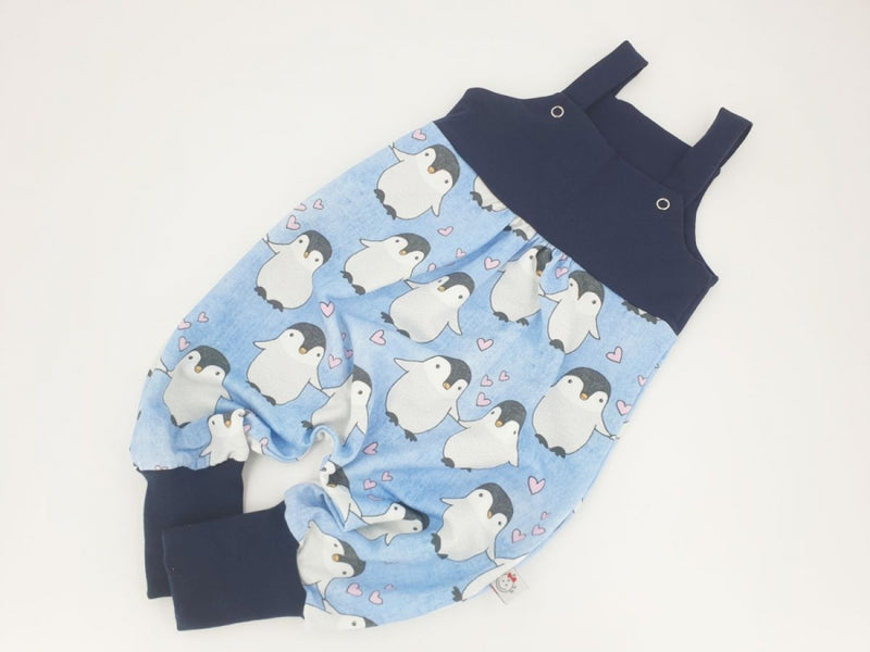 Atelier MiaMia tutina con bretelle corta e lunga anche da bebè set pinguini blu 9
