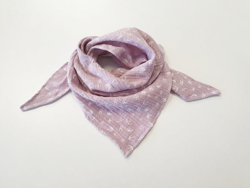 Atelier MiaMia - foulard in mussola sciarpa triangolare rondini grigie // 5