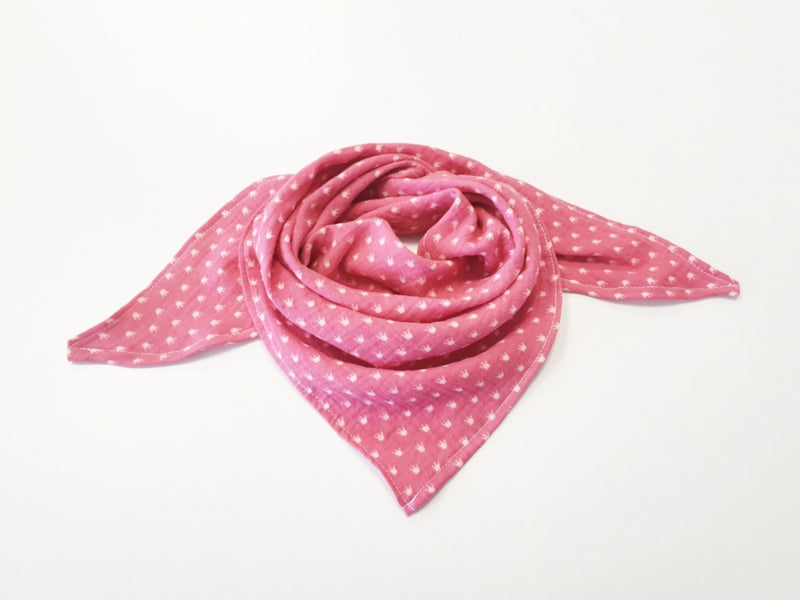 Atelier MiaMia - foulard in mussola sciarpa triangolare corona rosso chiaro // 6