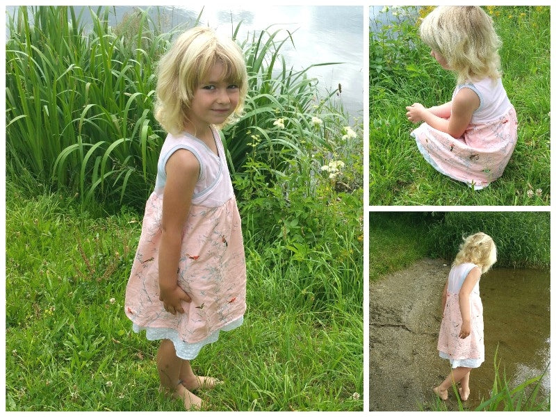 Atelier MiaMia - Hoodie dress with short sleeves, also in a set with leggings, size 50-140, A form, pink little bird, summer 30