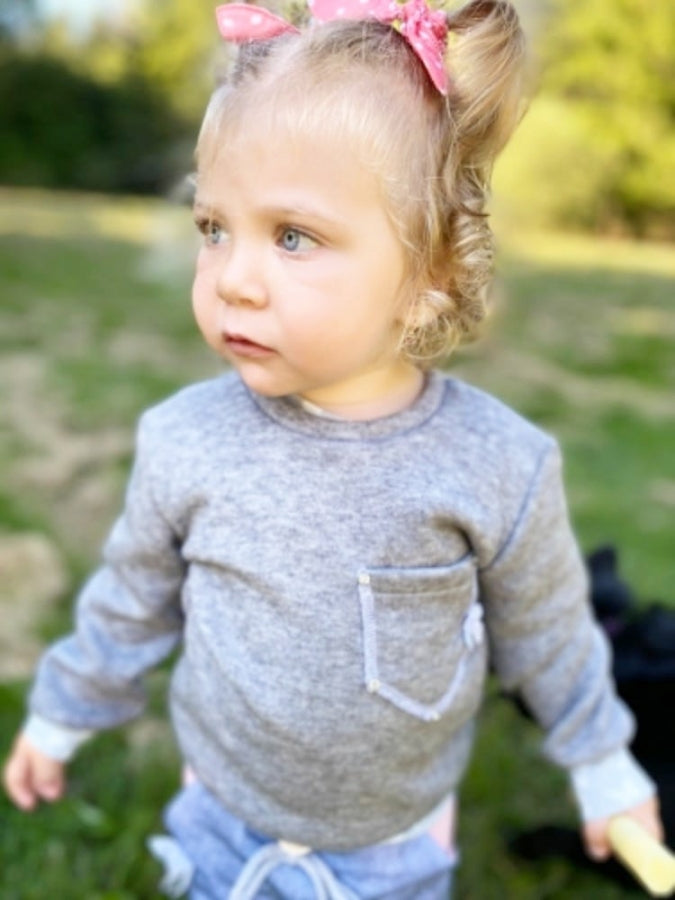 Hoodie Pullover Strick grau Baby Kind ab 44-122 kurz oder langarm Grau von Atelier MiaMia