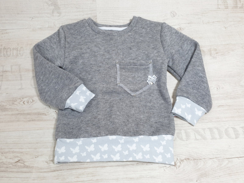 Hoodie Pullover Strick grau Baby Kind ab 44-122 kurz oder langarm Grau von Atelier MiaMia