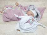 Atelier MiaMia - Walk - Jumpsuit Baby Child from 50 to 110 Designer Walk overall Pink hearts and flowers --Walk W8